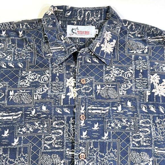 World Wide Sportsman Navy Cotton Short Sleeve Shirt XL - Picture 3 of 6